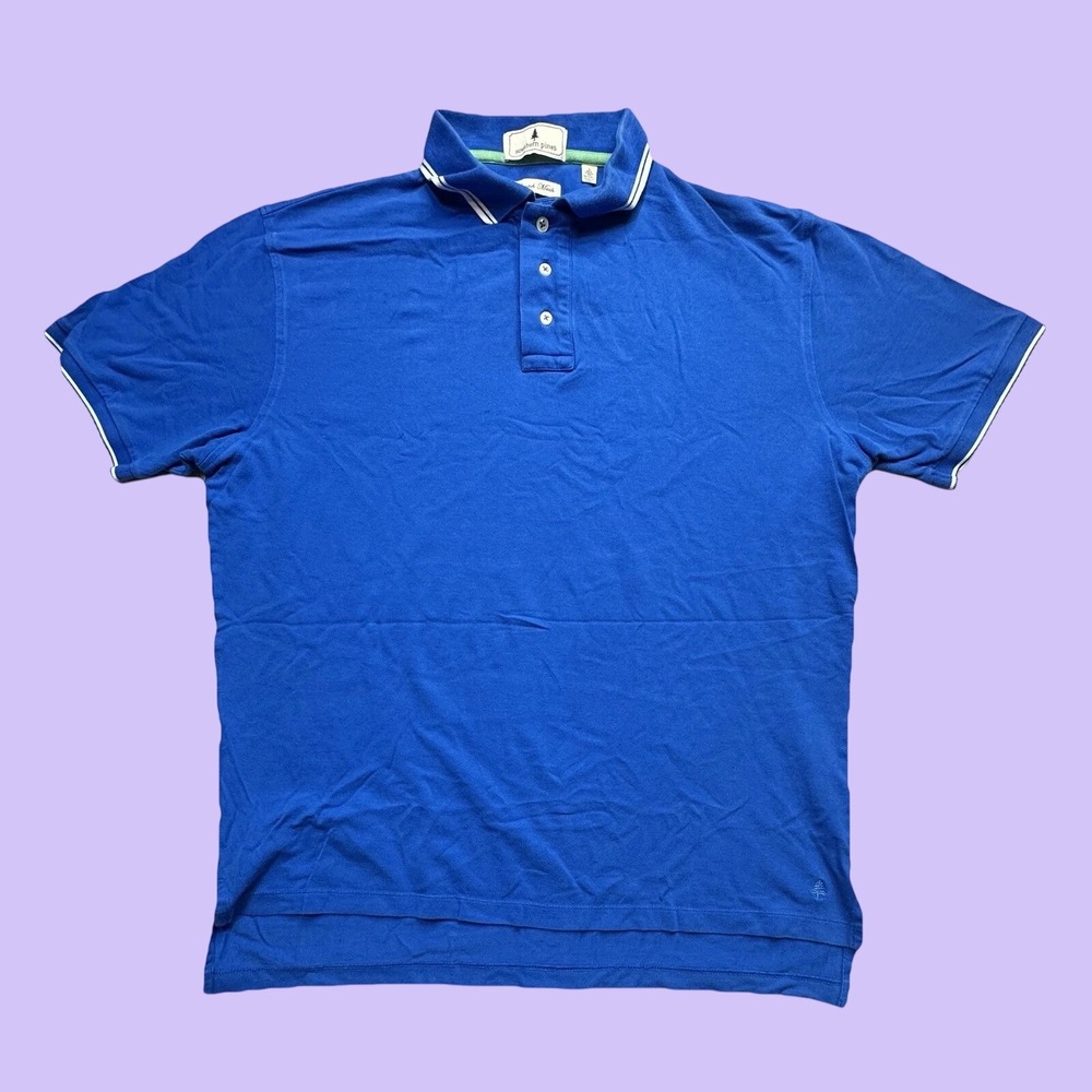 Southern Pines Polo Shirt Mens L Blue Stretch Mesh Tipped Short Sleeve RN124120